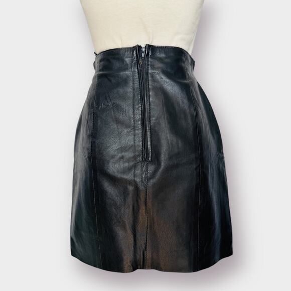 Vintage 90s Wilson's Leather Black‎ Mini Skirt - Picture 3 of 4